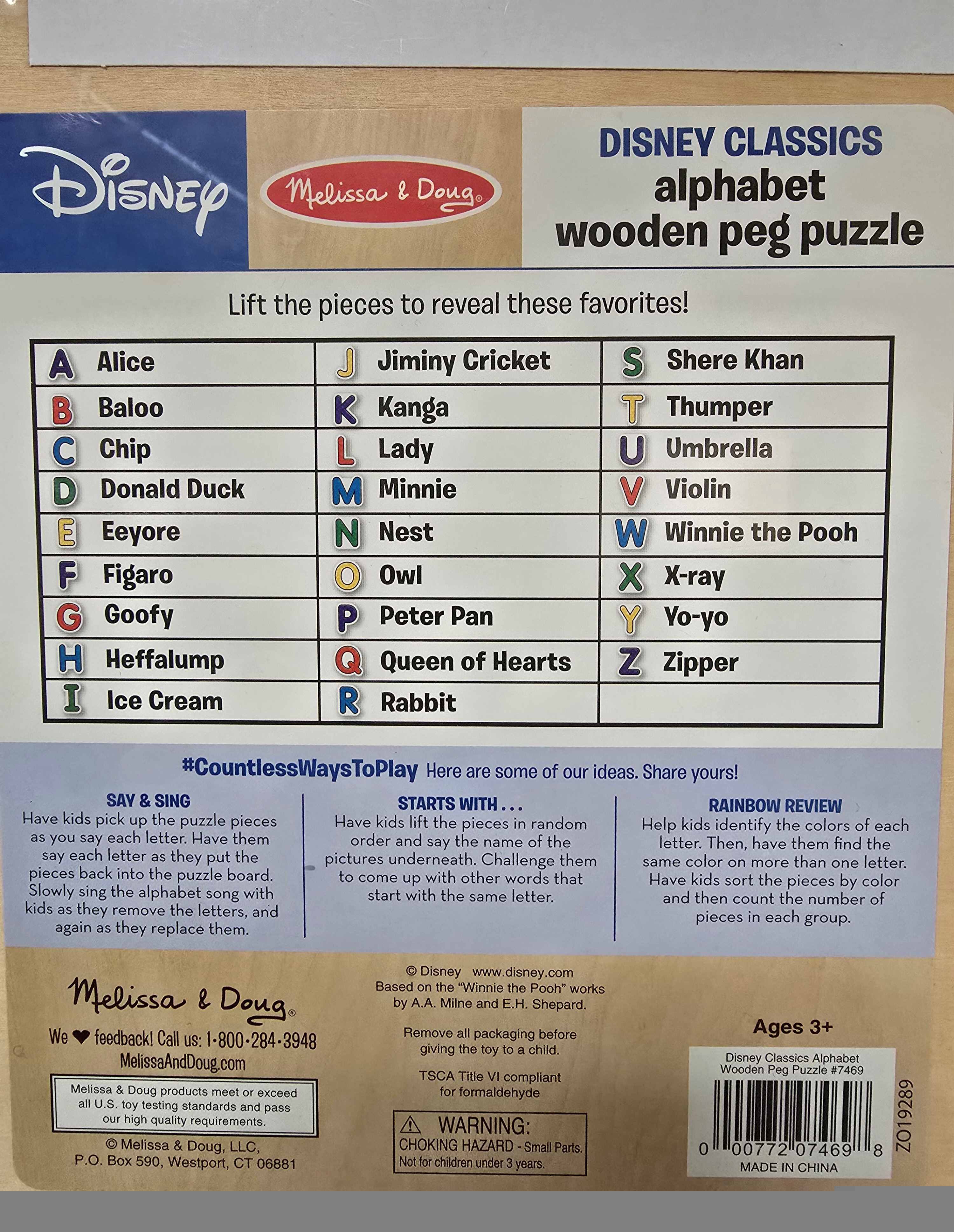 Disney Classics Alphabet Wooden Peg Puzzle (26 pcs)