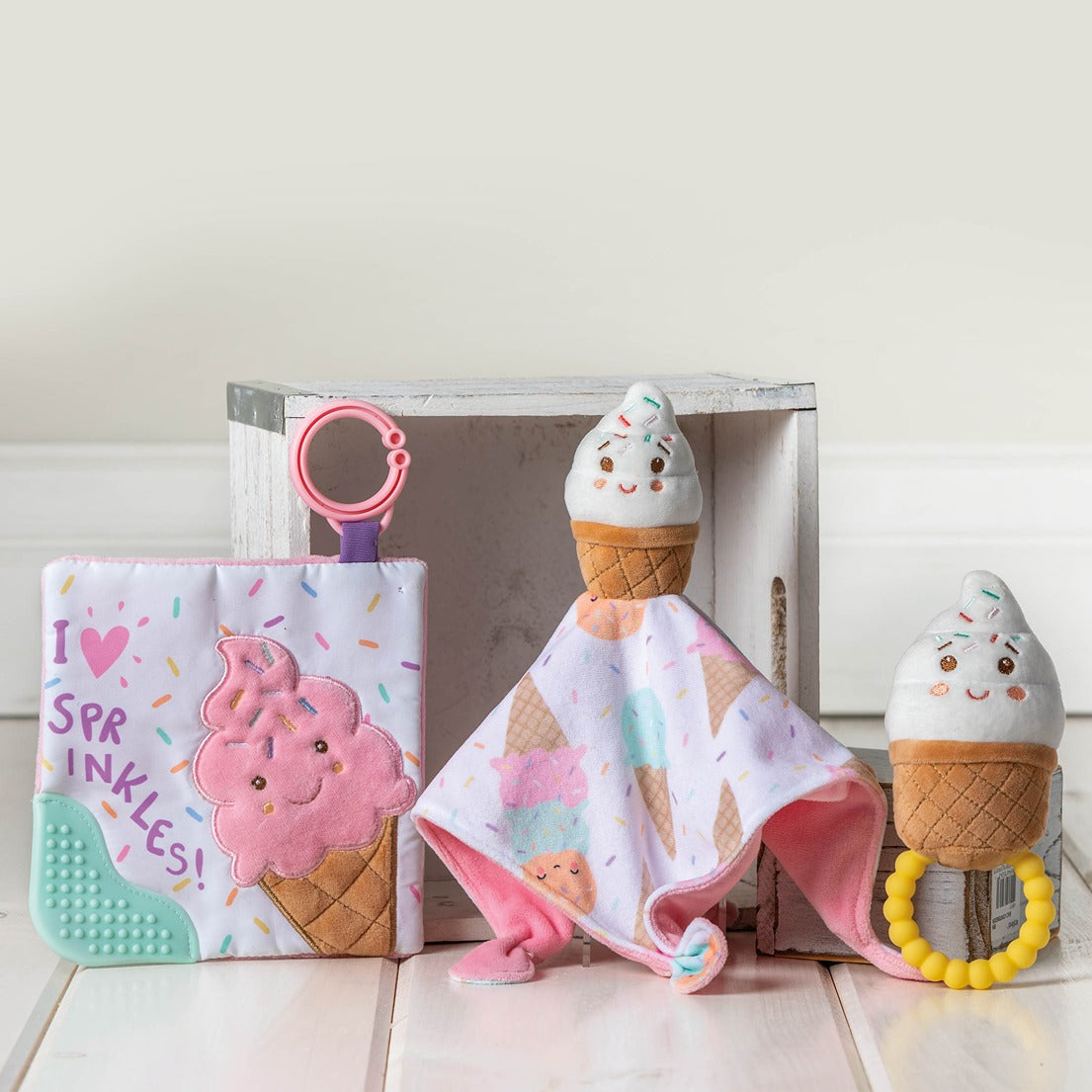 Sweet Soothie Sprinkles Ice Cream Crinkle Teether – 6×6″