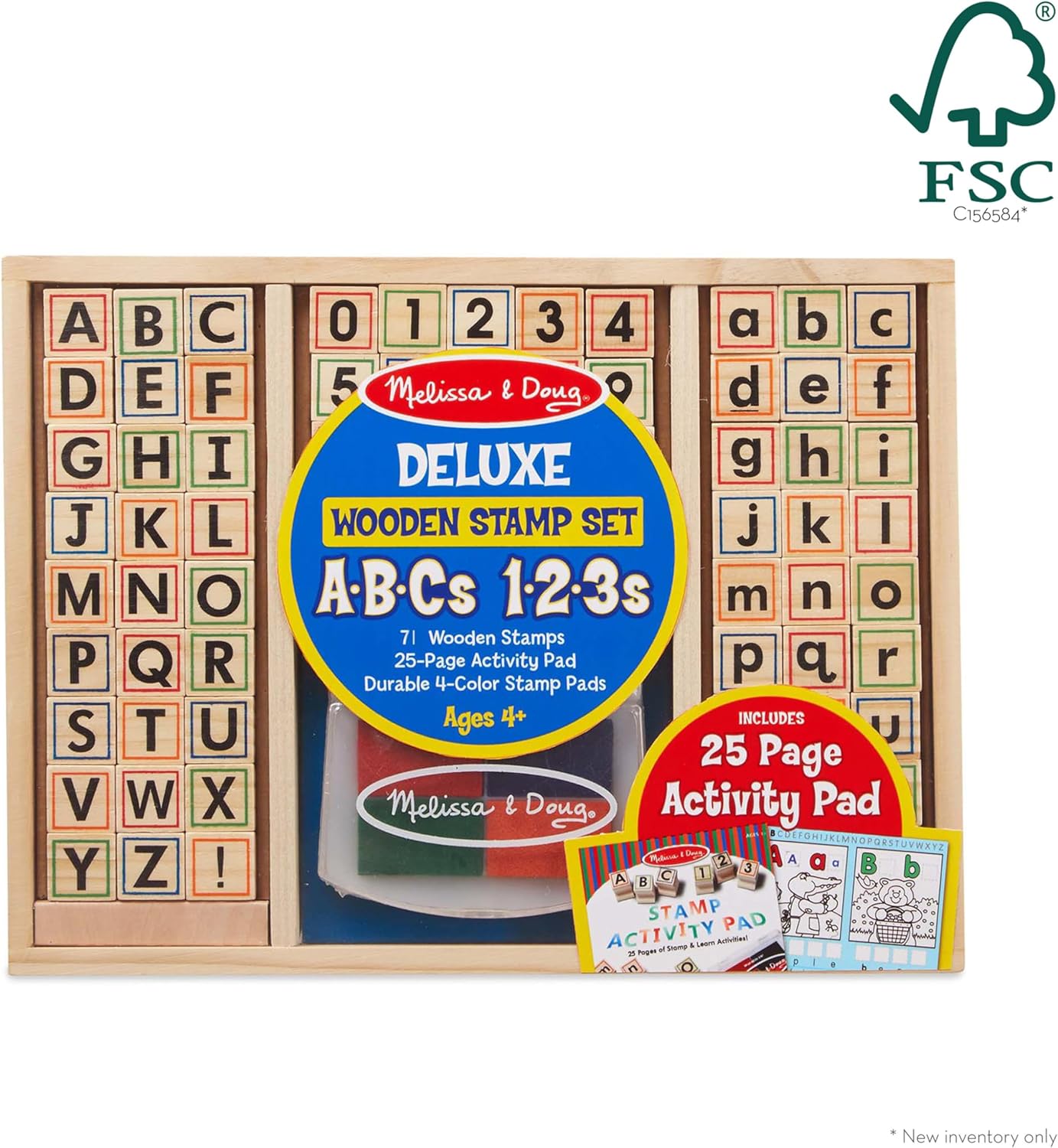 Letters and Numbers Wooden Stamp Set ABCs 123s With Activity Book