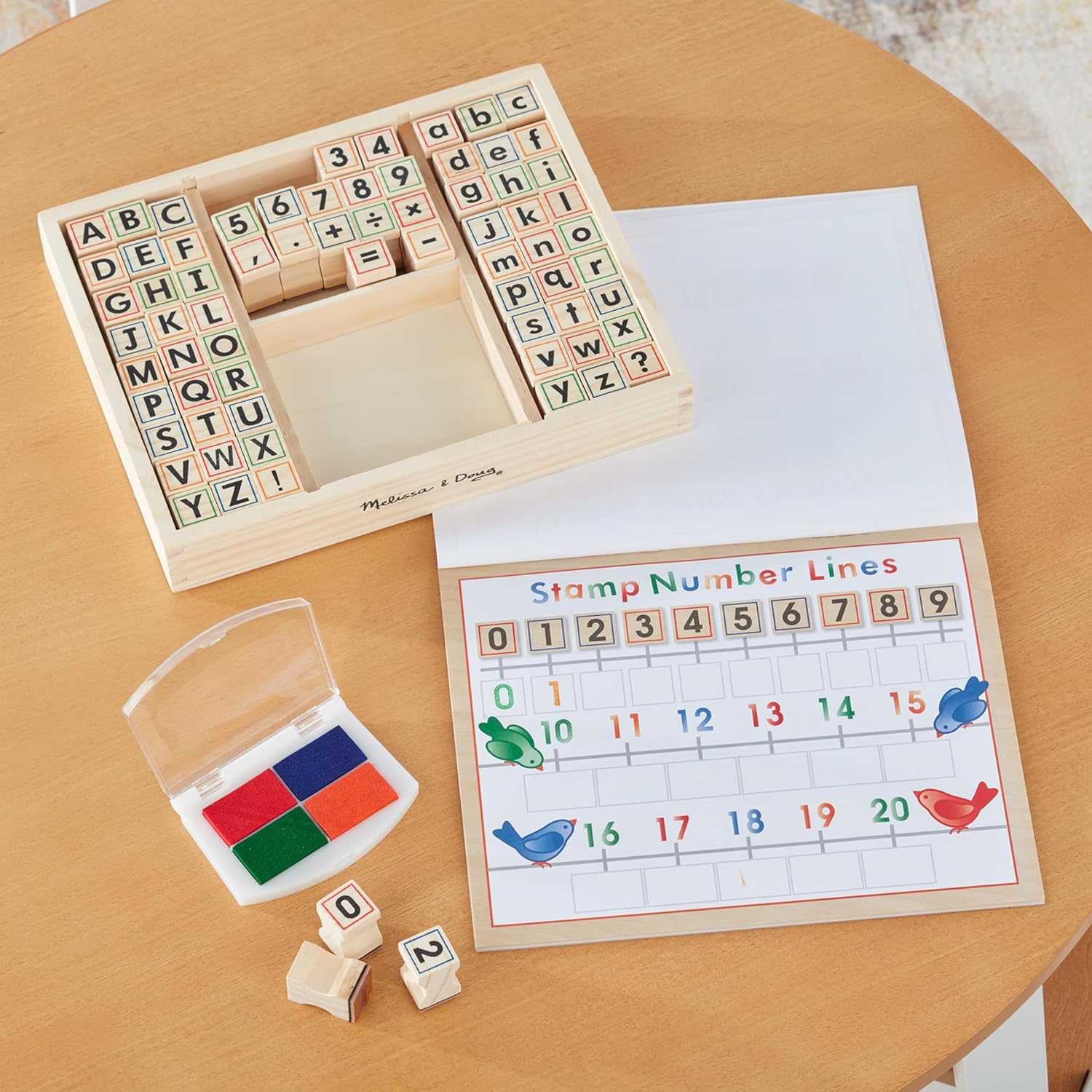 Letters and Numbers Wooden Stamp Set ABCs 123s With Activity Book