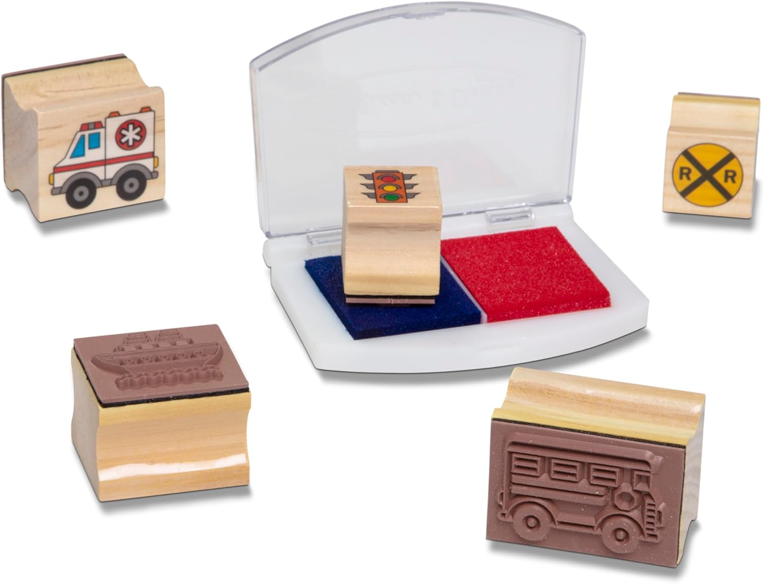 Deluxe Wooden Stamp and Coloring Set – Vehicles