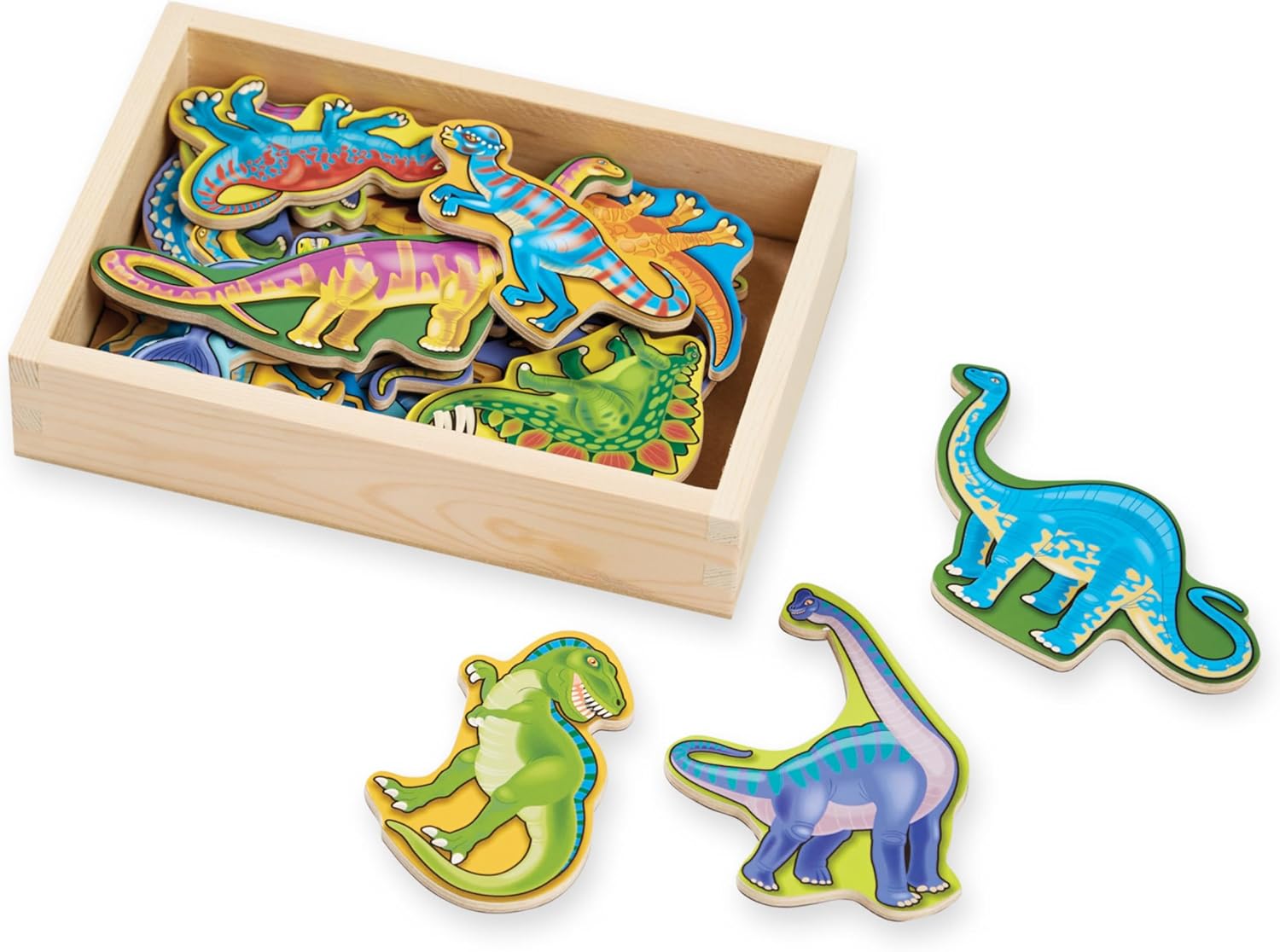 Magnetic Wooden Dinosaurs in a Wooden Storage Box (20 pcs)