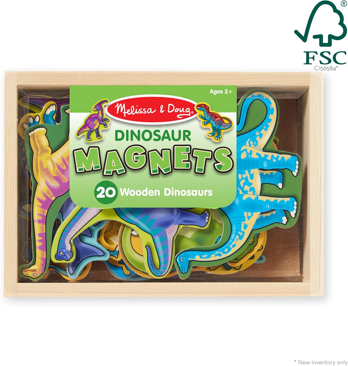 Magnetic Wooden Dinosaurs in a Wooden Storage Box (20 pcs)