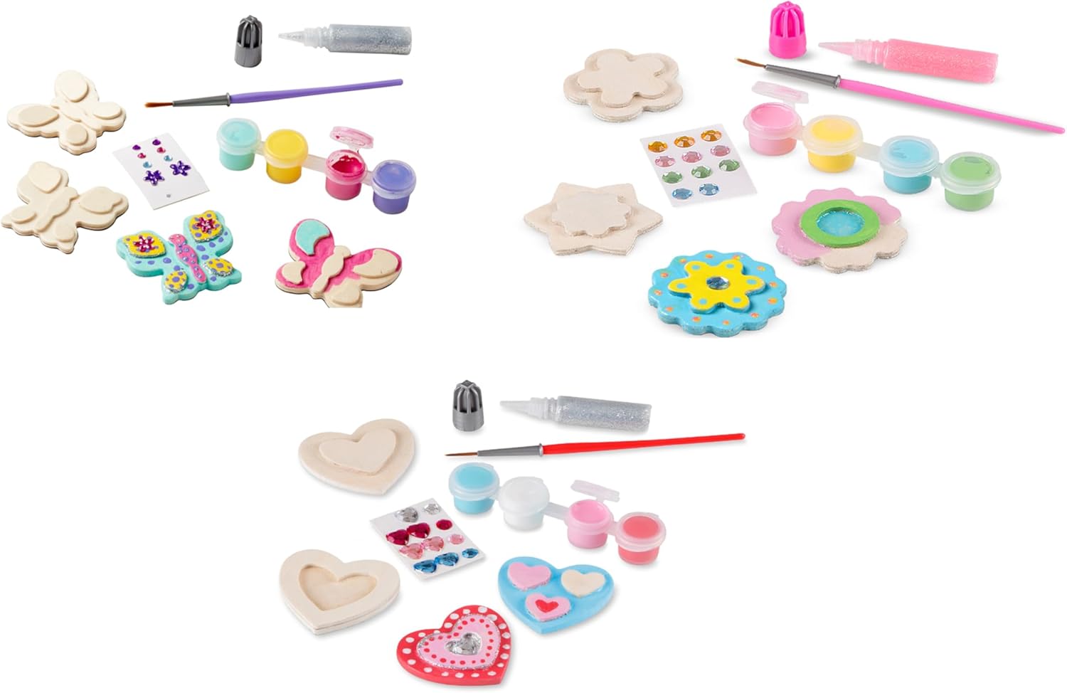 Decorate-Your-Own Wooden Magnets Craft Kit Bundle butterfly, Hearts, And Flowers