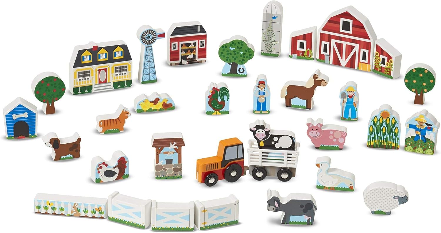 Wooden Farm and Tractor Play Set (33 pcs)