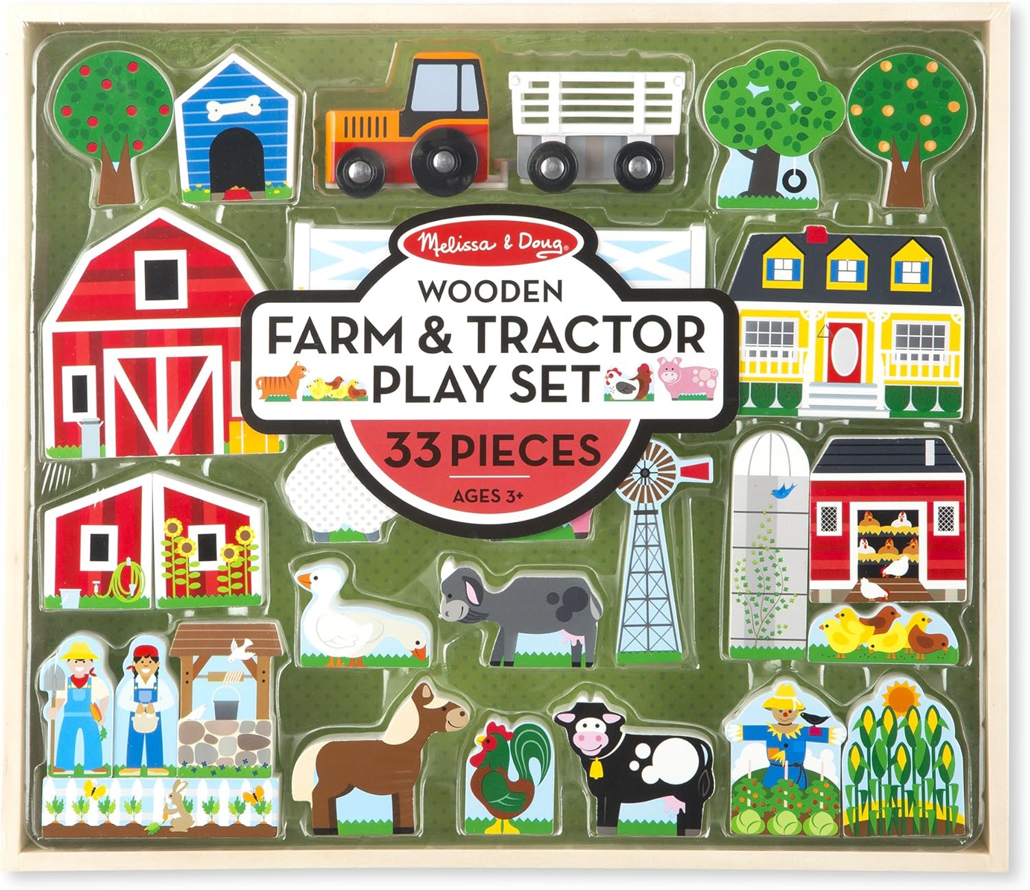 Wooden Farm and Tractor Play Set (33 pcs)