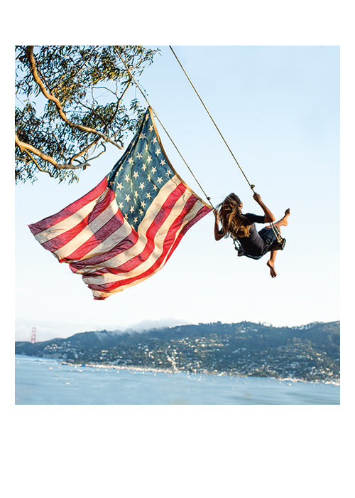 Card Girl On Swing With Flag