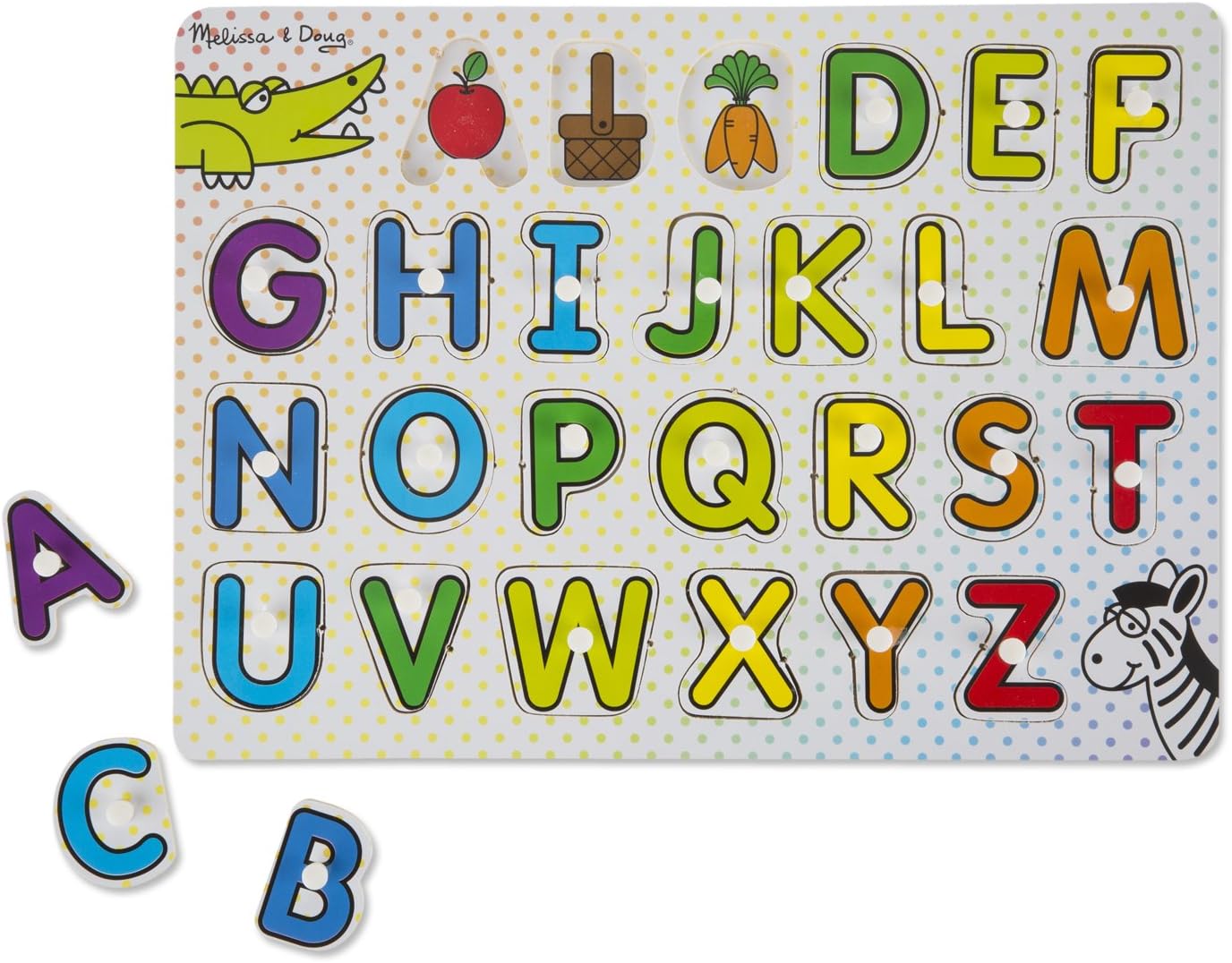 ABCs and 123s Wooden Peg Puzzles Set With Puzzle Keeper Stretchy Cover