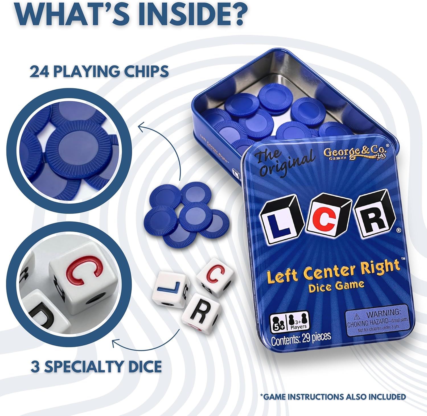 LCR Left Center Right Dice Game - Blue Tin