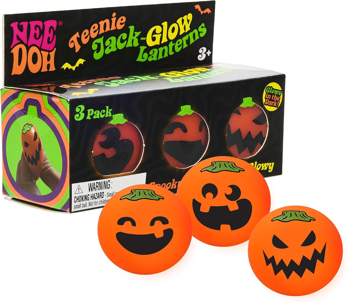 Neh Doh Teenie Jack Glow Lantern - Glow in The Dark Pumpkin Faces