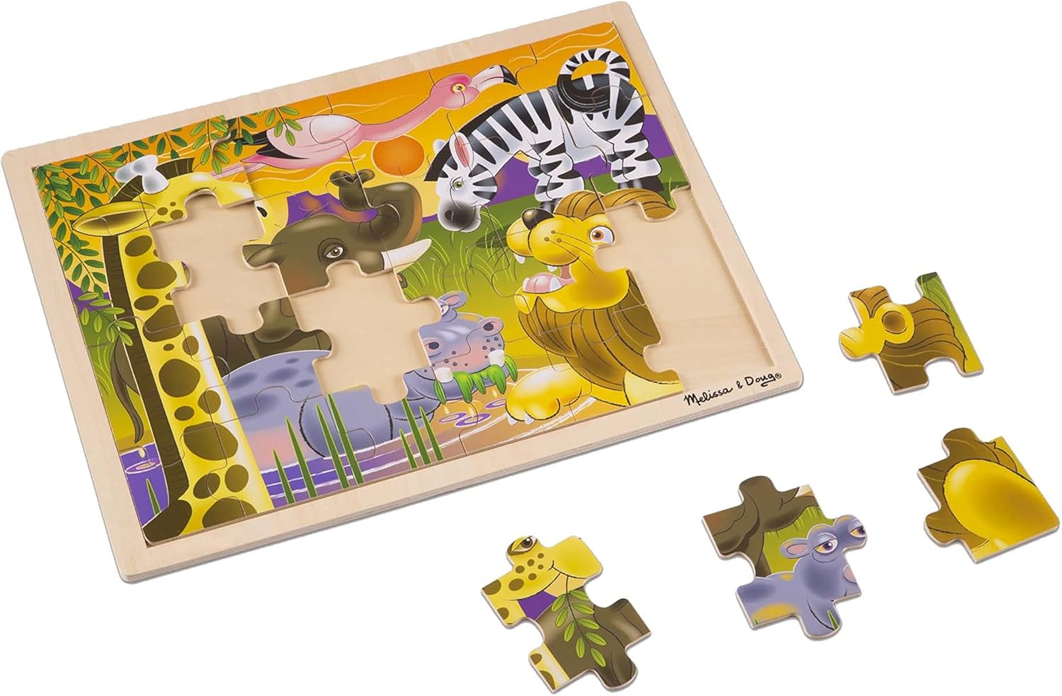 African Plains Safari Wooden Jigsaw Puzzle with Storage Tray (24 pcs)