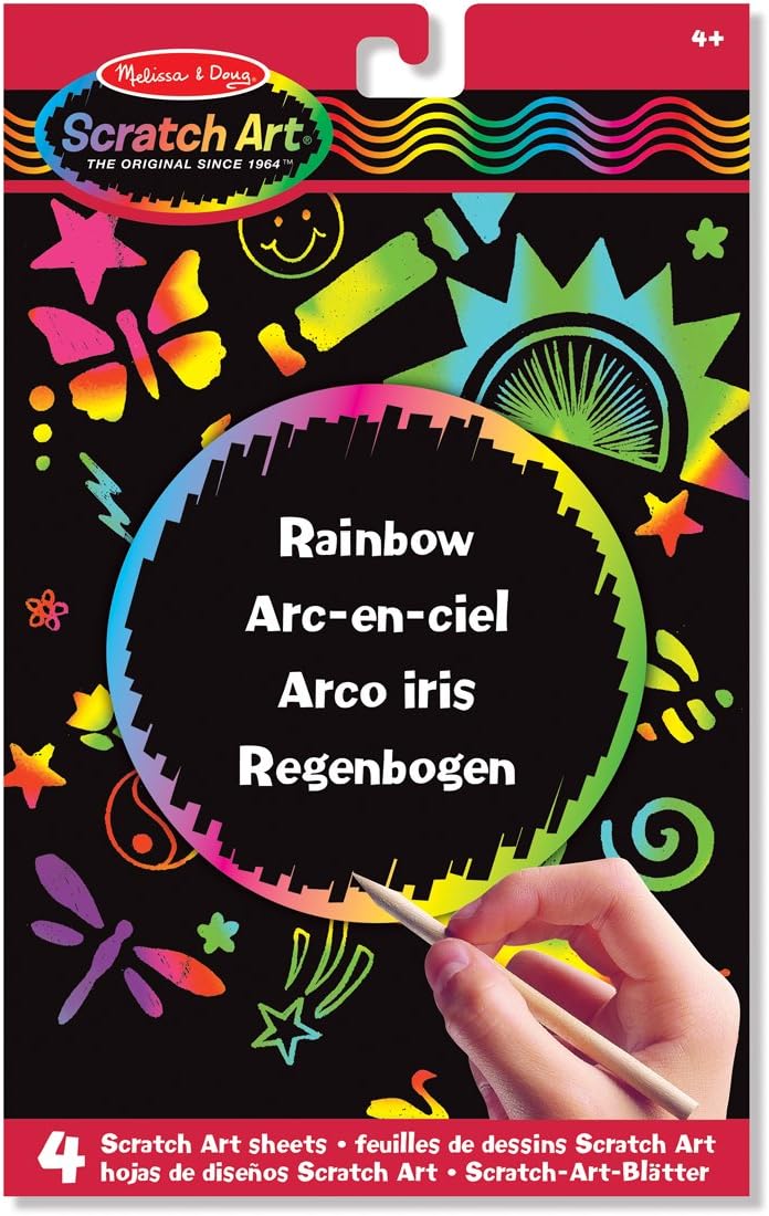 Scratch Art Activity Kit: Rainbow - 4 Boards, Stencil Sheet, Wooden Stylus