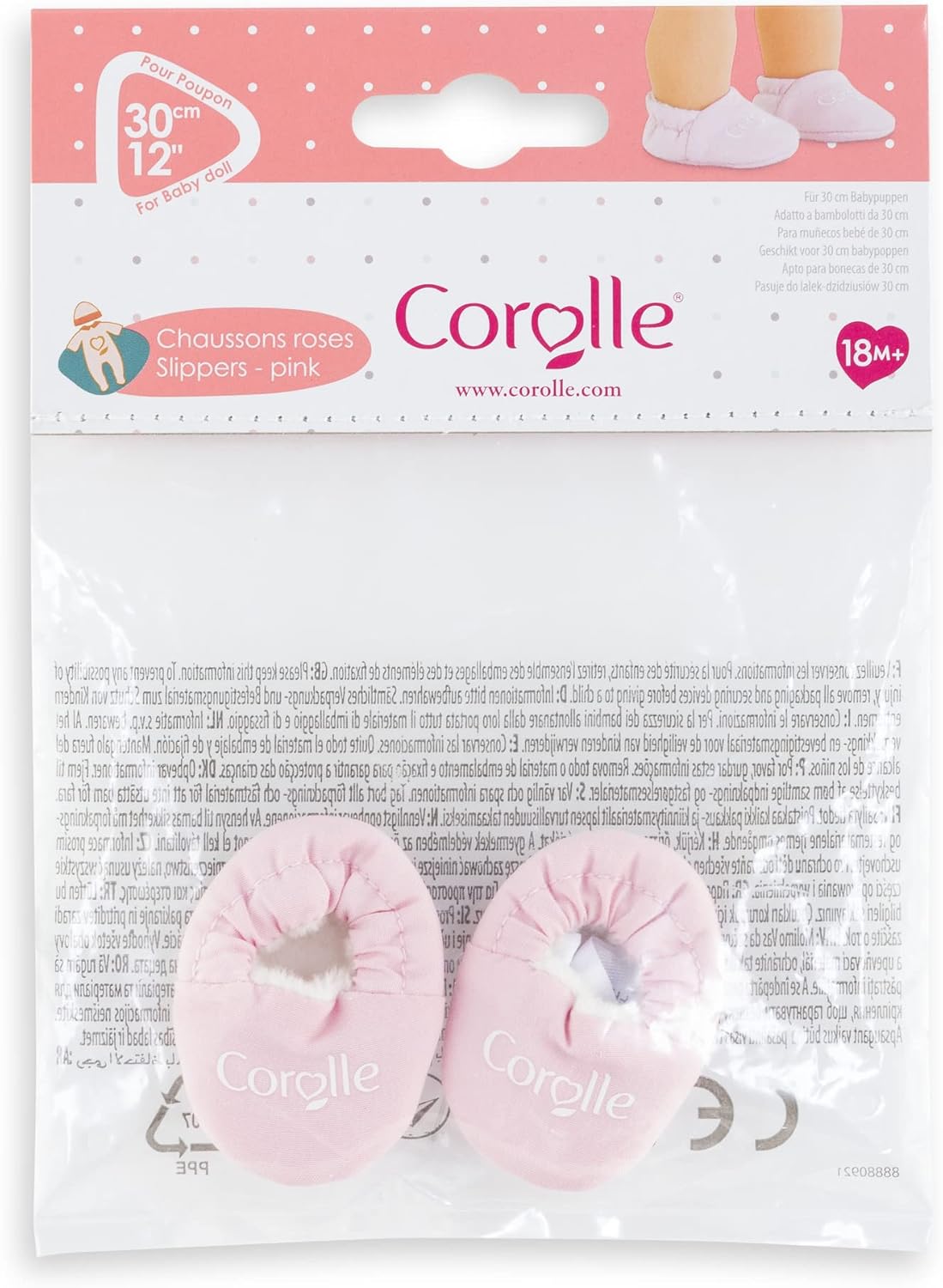Corolle Doll Pink Slippers Outfit Accessory For 12" Doll