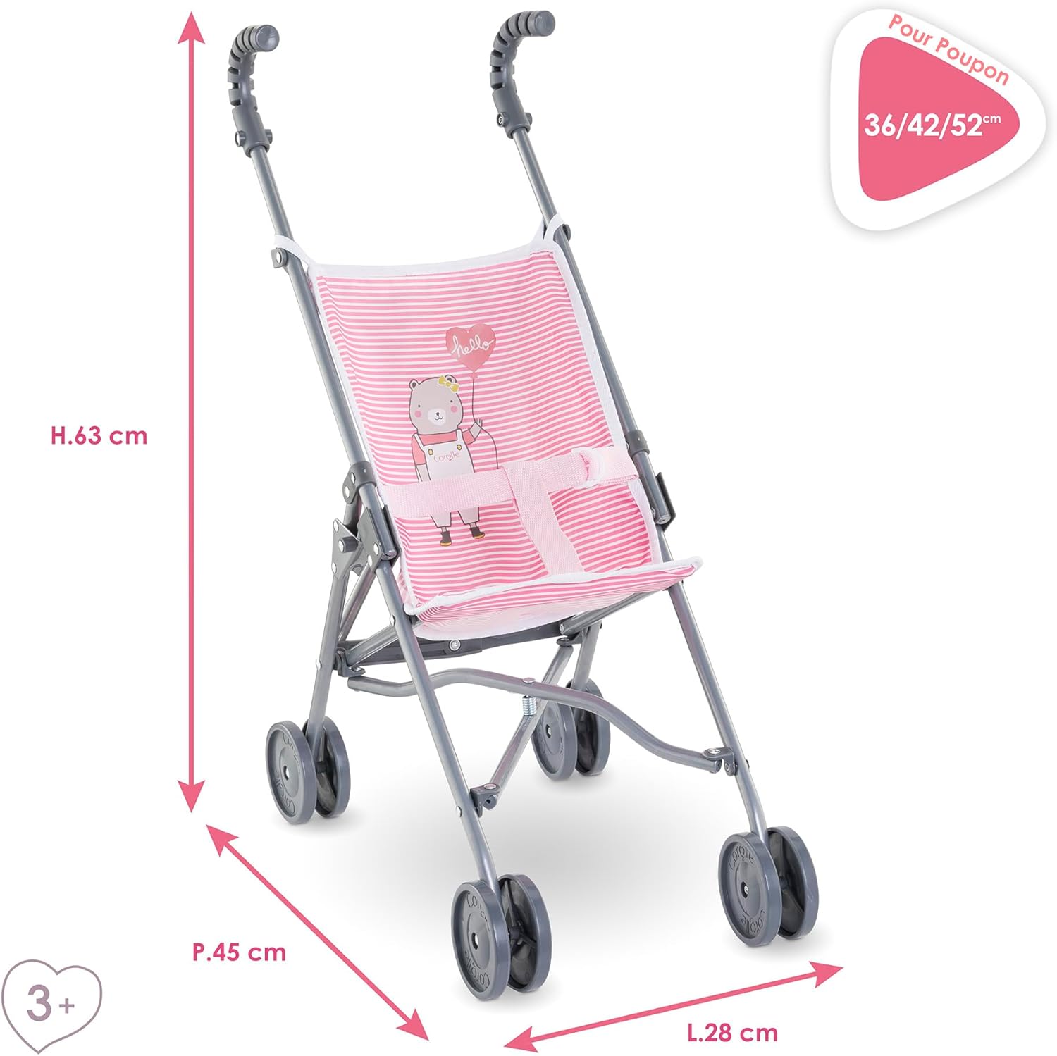 Umbrella Baby Doll Stroller - Pink Stripe - Fits Large 14 and 17" Dolls
