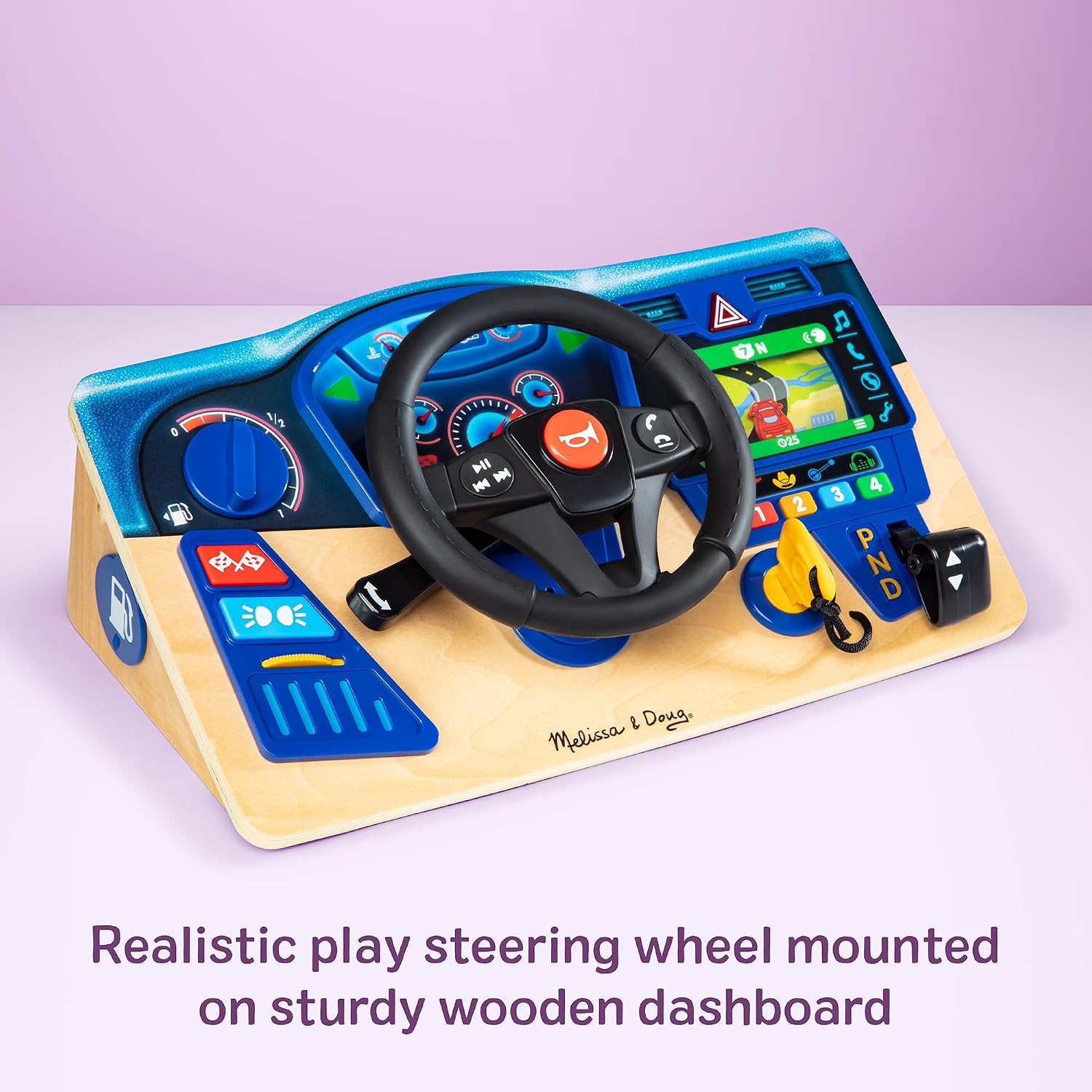 Vroom & Zoom, Interactive Wooden Dashboard, Racing Car Steering Wheel Toy